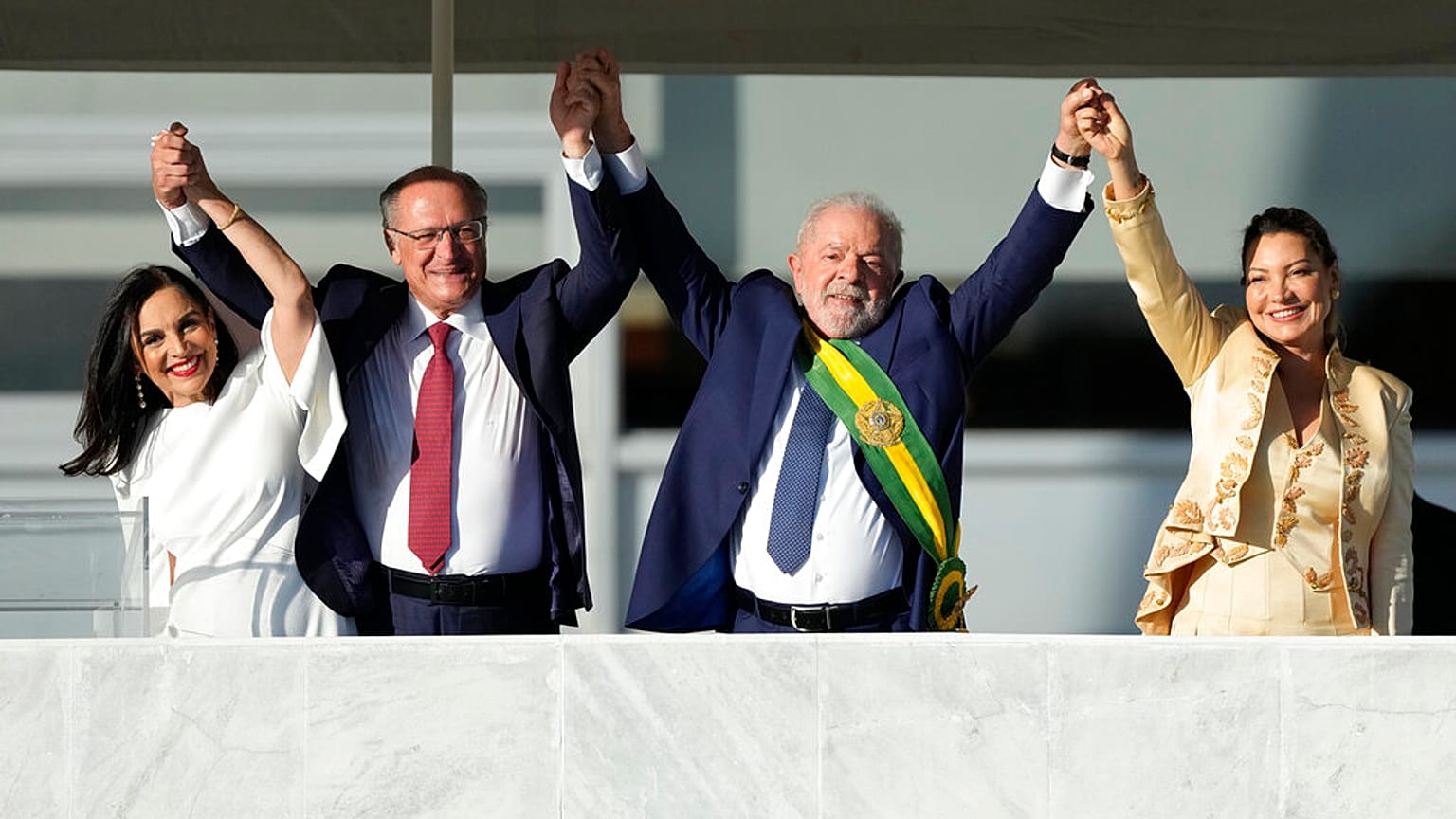 Le président Lula da Silva et son épouse Rosangela, lors de la cérémonie d''investiture à Brasilia, le 01/01/2023