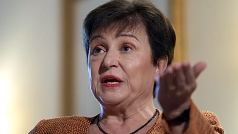 Kristalina Georgieva, Managing Director of the International Monetary Fund, speaks during an interview with The Associated Press in Berlin, Germany,  Nov. 29, 2022