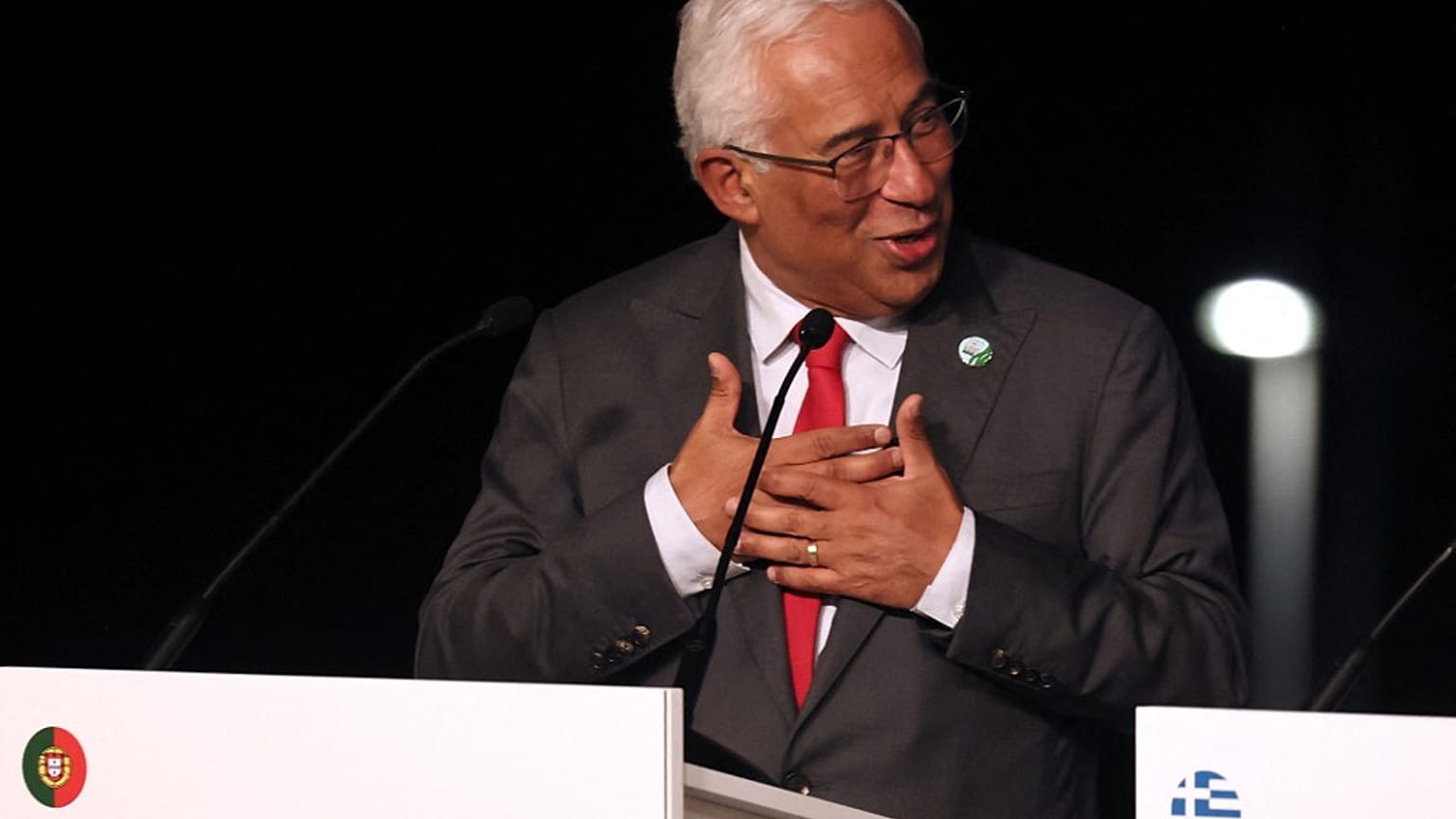 Portugal's Prime Minister Antonio Costa holds a joint press conference with the rest of leaders during the EU-MED9 Euro-Mediterranean Group Summit on December 9, 2022.