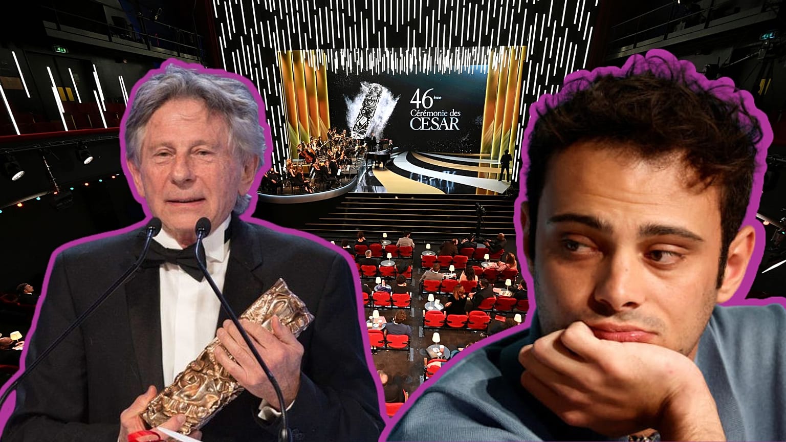 Image shows director Roman Polanski (L) and actor Sofiane Bennacer 