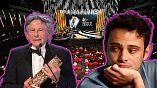 Image shows director Roman Polanski (L) and actor Sofiane Bennacer