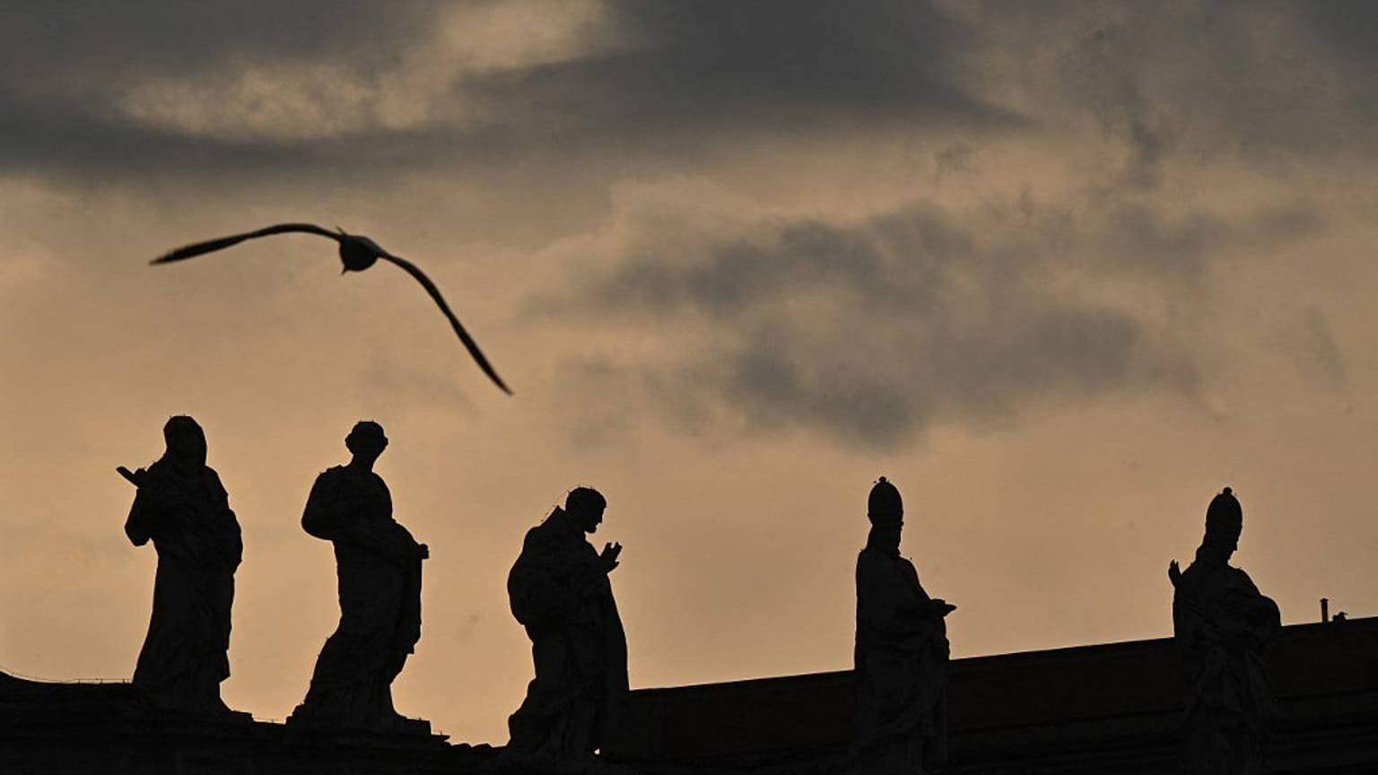 A bird flies above St. Peters basilica in the Vatican, on January 3, 2023.