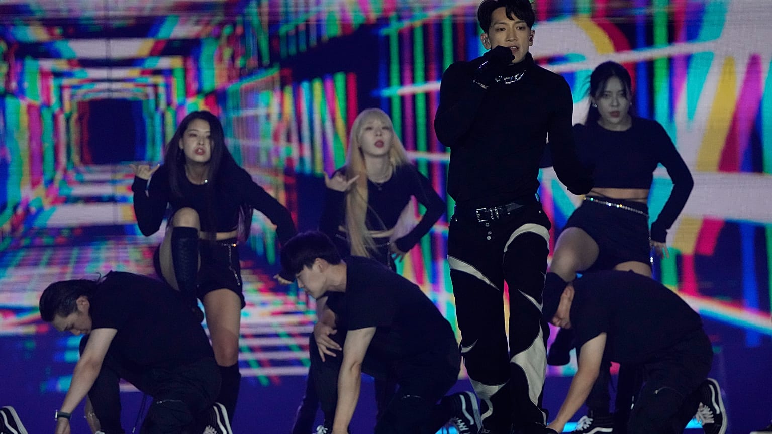 South Korean singer Rain performs during a K-Pop concert as part of Seoul Festa 2022 at Jamsil Sports Complex in Seoul, South Korea, Wednesday, Aug. 10, 2022