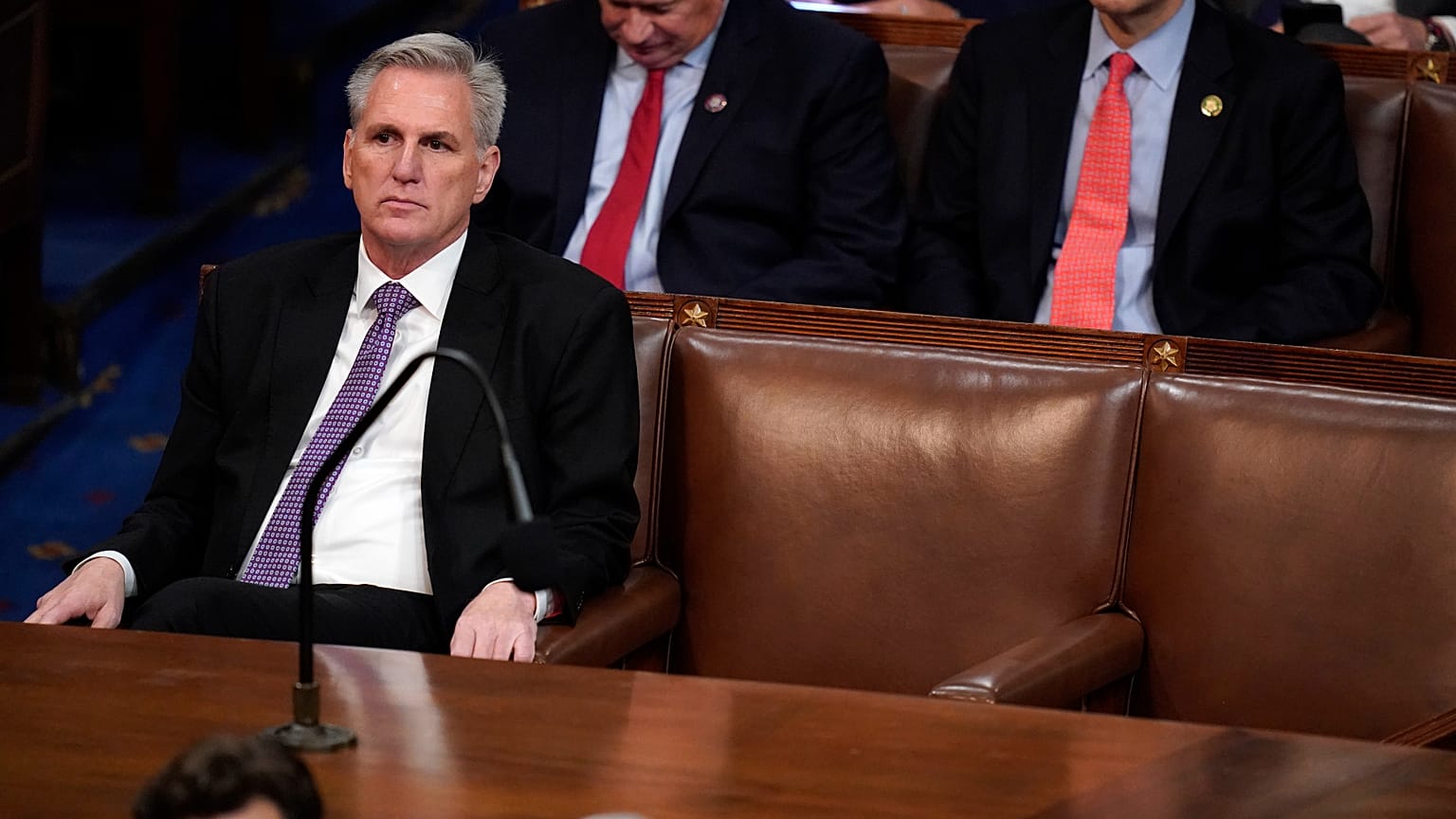 Rep. Kevin McCarthy, R-Calif., listens to the fifth round of votes in the House chamber as the House meets for a second day to elect a speaker. 