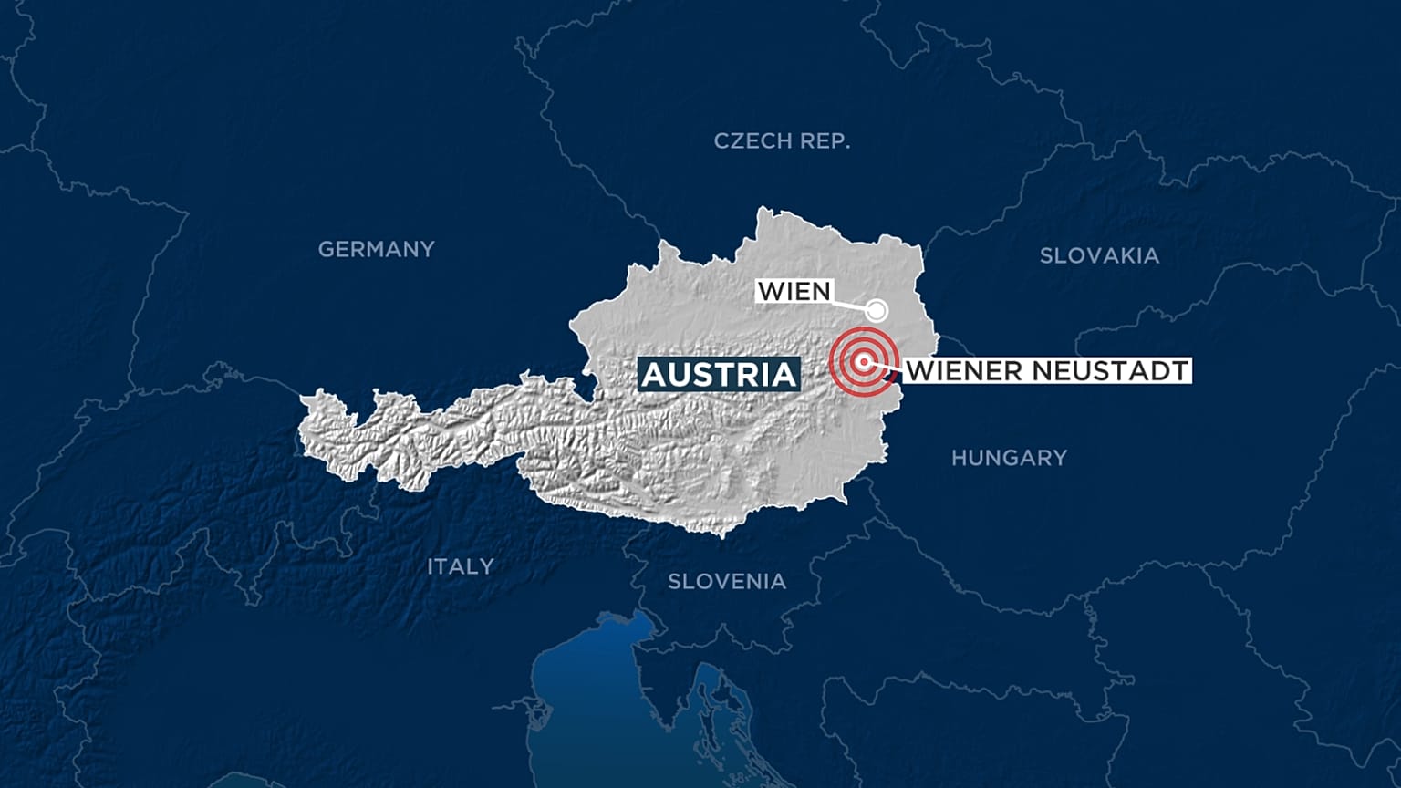 Map showing town ofWienerNeustadt in Austria where shooting took place