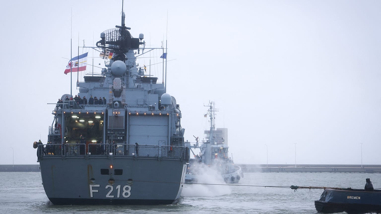 Le navire militaire  F 218 Mecklenburg-Vorpommern de la marine allemande, WILHELMSHAVEN, ALLEMAGNE, le 4 janvier 2023