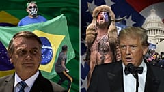 Montaje de imágenes de disturbios políticos en Brasil y EE.UU.