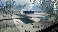 Polizei am Planalto-Palast, der von Anhängern des ehemaligen brasilianischen Präsidenten Jair Bolsonaro angegriffen wurde