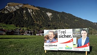 Election posters of the Swiss People's Party (SVP) candidates are pictured, days ahead of federal elections, in Lenk, Switzerland October 14, 2019