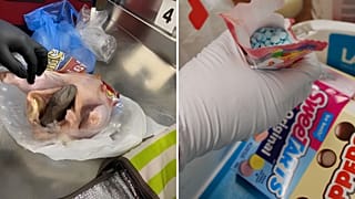 TSA discovered drugs and weapons hidden inside everything from raw chickens to candy packets.