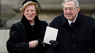 Queen Anne-Marie and King Constantine of Greece arrive at the funeral of Prince Henrik of Denmark in Copenhagen. Tuesday, 20 February 2018.