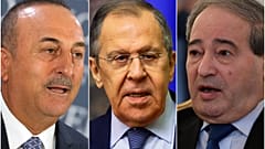 Dışişleri Bakanı Mevlüt Çavuşoğlu, Rus Dışişleri Bakanı Sergey Lavrov ve Suriye Dışişleri Bakanı Faysal Mikdad