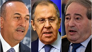 Dışişleri Bakanı Mevlüt Çavuşoğlu, Rus Dışişleri Bakanı Sergey Lavrov ve Suriye Dışişleri Bakanı Faysal Mikdad