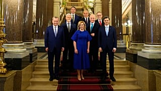 Presidential candidates pose fro a photo prior a political debate at the National Museum in Prague, Czech Republic, Sunday, Jan. 8, 2023.