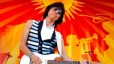 FILE - Guitarist Jeff Beck performs at the Louisiana Jazz and Heritage Festival in New Orleans on April 29, 2011