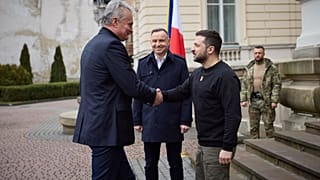 Incontro a tre: Nausėda, Duda, Zelensky. (Leopoli, 11.1.2023)