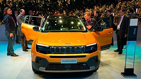 FILE. Electric-powered Jeep Avenger SUV at the Paris Car Show. 17 Oct. 2022 in Paris, France.