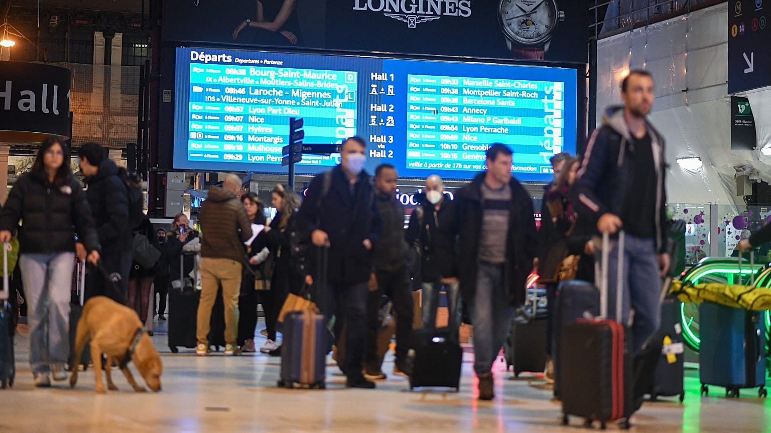 Travellers at Gare de Lyon in Paris, France. 