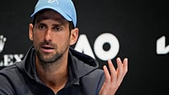 Le joueur de tennis serbe Novak Djokovic en conférence de presse.