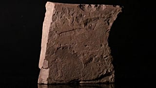 أقدم حجر جيري يحمل نقوشاً بالأحرف الرونية الاسكندينافية في العالم، تعود النقوش المحفورة عليه إلى نحو ألفَي عام. متحف أوسلو للتاريخ الثقافي، النرويج