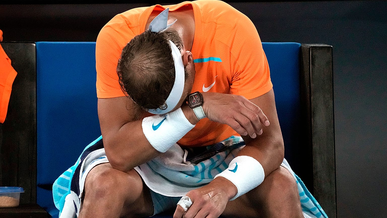 Spain's Rafael Nadal reacts during his second-round loss to Mackenzie McDonald of the US at the Australian Open tennis championship in Melbourne, 18 January 2023