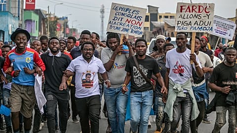 Goma residents protest against the scheduled arrival of South Sudanese troops set to join Kenyan forces deployed to assist the Congolese army.