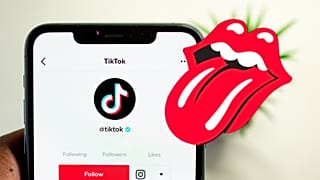 Rolling Stones logo and the TikTok app on a phone