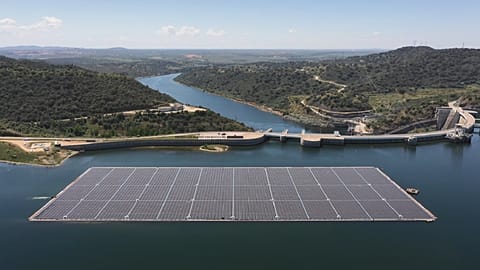 The floating solar panel field at the Alqueva Dam in Portugal.
