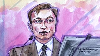 Elektrikli otomobil üreticisi Tesla'nın Üst Yöneticisi Elon Musk'ın duruşma çizimi
