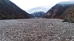 Waste floating in the Drina river near Visegrad, Bosnia, Friday, Jan. 20, 2023