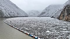 Tons of floating waste blocks the Drina river near Visegrad.