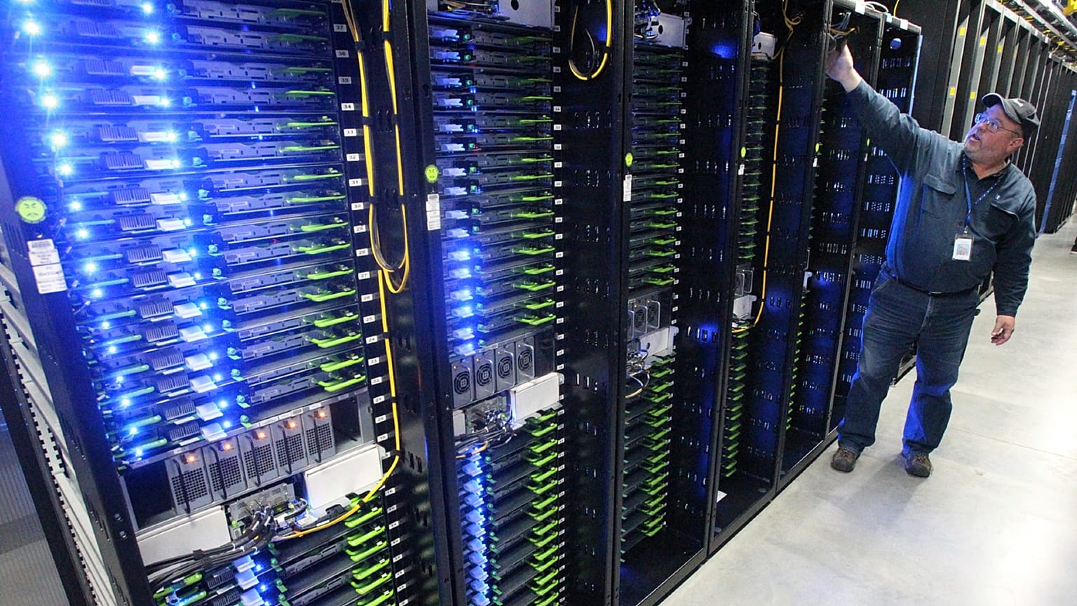 A Facebook data centre, where computer servers store users' photos and other data, in Prineville Ore, US.