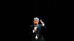 Andrej Babis addresses his supporters during a debate in Benesov, 19 January 2023
