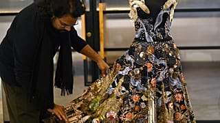 Indian designer Rahul Mishra with his latest Paris haute couture collection.