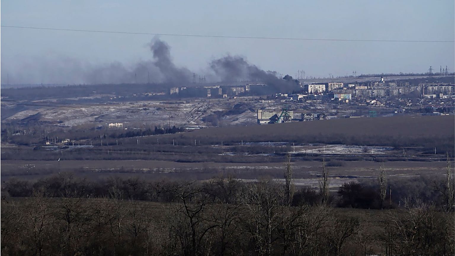 Smoke billows during fighting between Ukrainian and Russian forces in Soledar earlier this month