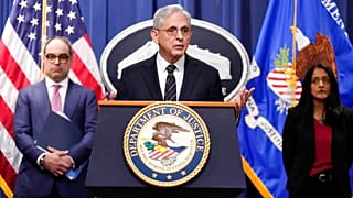 Attorney General Merrick Garland speaking at the Department of Justice in Washington on Tuesday