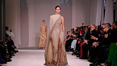 A model wears an Elie Saab creation as part of his Haute Couture Spring Summer 23 collection