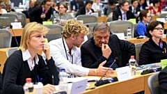 Francesco Giorgi with former Italian MEP Antonio Panzeri at the European Parliament in Brussels.