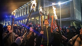 Факельное шествие против пенсионной реформы в Бресте на западе Франции, 26 января 2023