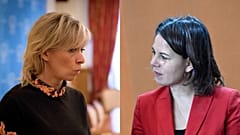 Rus Dışişleri Bakanı Sözcüsü Zakharova (solda), Alamn Dışişleri Bakanı Baerbock (solda)
