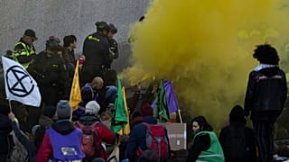 Задержание протестующих на акции Extinction Rebellion в Гааге, 28 января 2023 года.