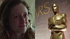 Andrea Riseborough und die Oscar-Trophäe 