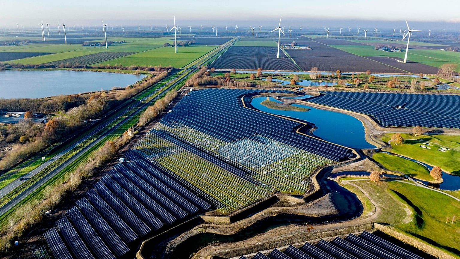 A solar park under construction in Flevopolder, the Netherlands - the "unquestionable solar energy leader of 2022" according to Ember's report. 