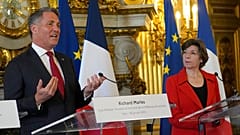 French Foreign Minister Catherine Colonna, right, watches Australian Defense Minister Richard Marles