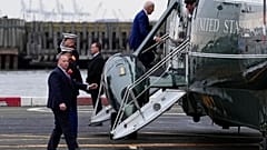 President Joe Biden boards Marine One at the Downtown Manhattan Heliport in New York, Tuesday, Jan. 31, 2023, after speaking at an event on infrastructure. (AP Photo/Susan Wal