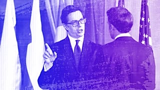 President of North Macedonia Stevo Pendarovski talks to his French counterpart Emmanuel Macron in June 2022