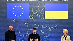 Charles Michel, Ursula von der Leyen und Wolodymyr Selenskyj in Kiew 