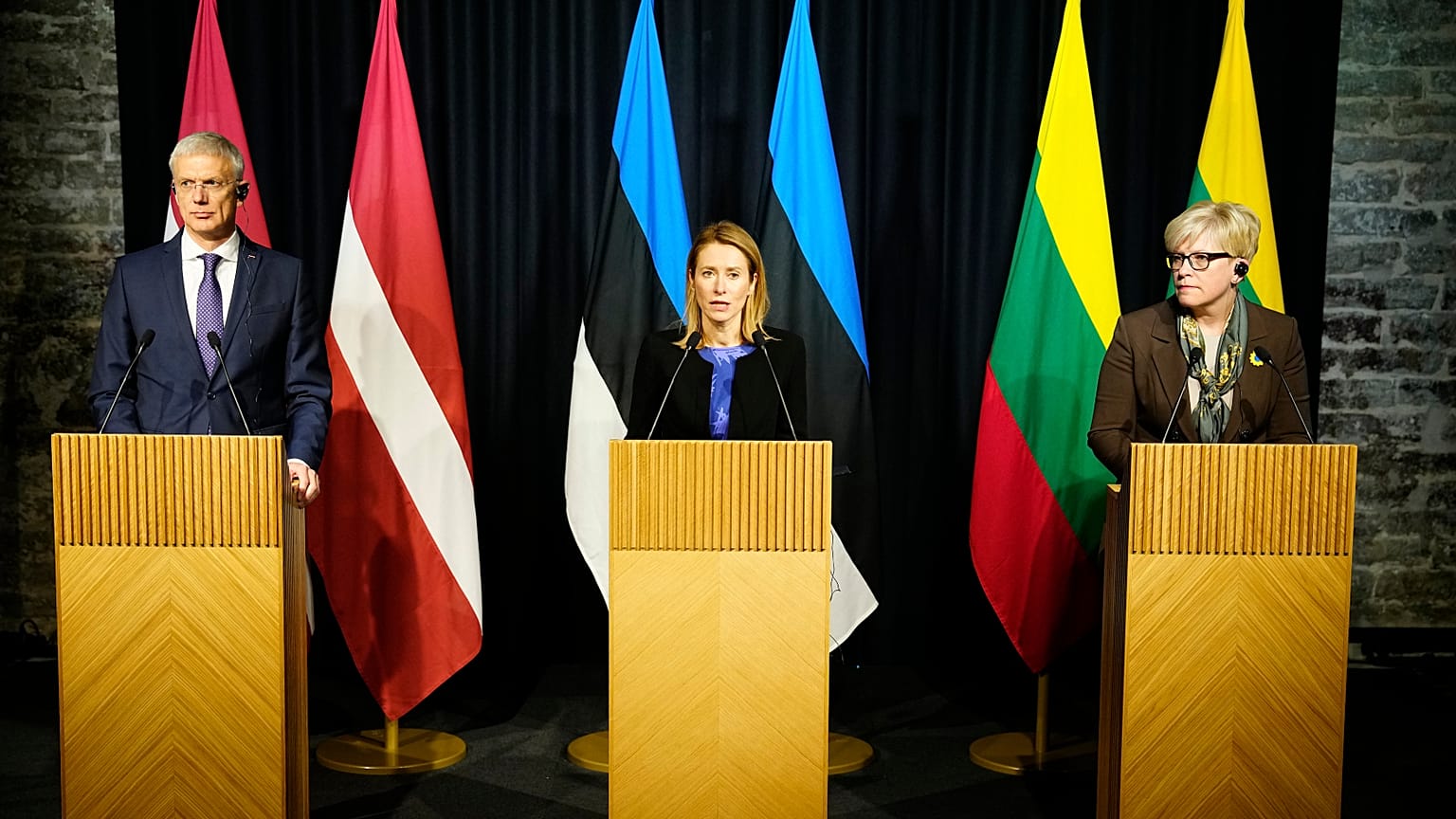 Letonya Başbakanı Krisjanis Karins, Estonya Başbakanı Kaja Kallas ve Litvanya Başbakanı Ingrida Simonyte, Tallinn'de ortak basın toplantısı düzenledi