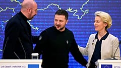 Charles Michel, Volodimir Zelenszkij és Ursula von der Leyen Kijevben