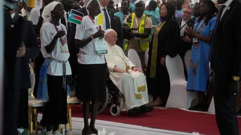 Pope arriving at St. Teresa’s Cathedral in Juba. 